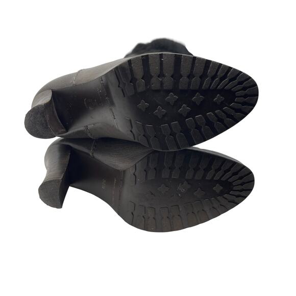 Henry Beguelin Knee High Taupe Leather Boots - Brown Gray - Fur Trim - Size 36.5 - Picture 11 of 12